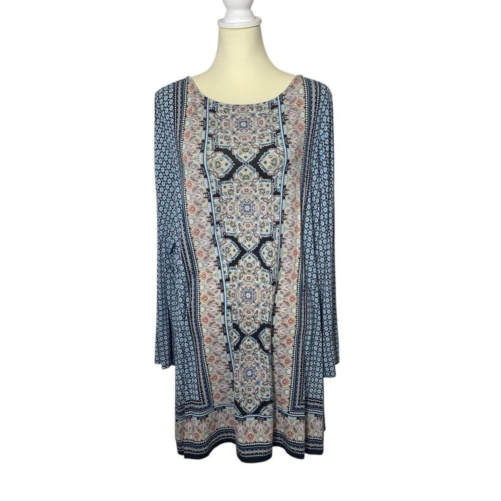 J.Jill Paisley Floral Print Long Sleeve Stretchy Tunic Dress Women's Size XL